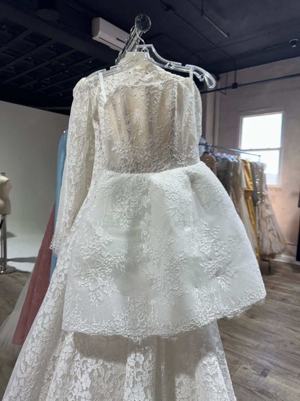 Lace Long-Sleeve Mini Dress in White